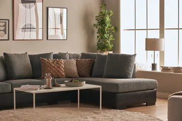 Ocean 5-seters Høyrevendt U-formet Large Sofa med Divan og Sjeselong i Kunstlær/Stoff - Grå / Svart - Møbler - Sofaer - Skinnsofaer