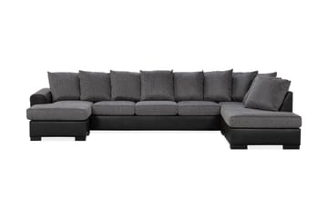 Ocean 5-seters Høyrevendt U-formet Large Sofa med Divan og Sjeselong i Kunstlær/Stoff - Grå / Svart - Møbler - Sofaer - U-sofa
