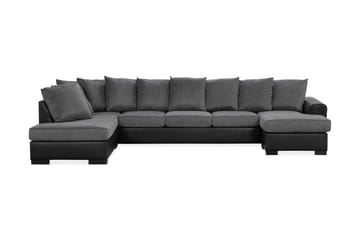 Ocean 5-seters Venstrevendt U-formet Large Sofa med Divan og Sjeselong i Kunstlær/Stoff - Grå / Svart - M�øbler - Sofaer - Skinnsofaer