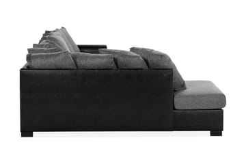 Ocean 5-seters Venstrevendt U-formet Large Sofa med Divan og Sjeselong i Kunstlær/Stoff - Grå / Svart - Møbler - Sofaer - Skinnsofaer