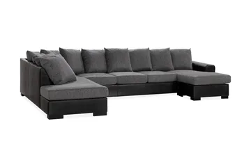 Ocean 5-seters Venstrevendt U-formet Large Sofa med Divan og Sjeselong i Kunstlær/Stoff - Grå / Svart - Møbler - Sofaer - Skinnsofaer