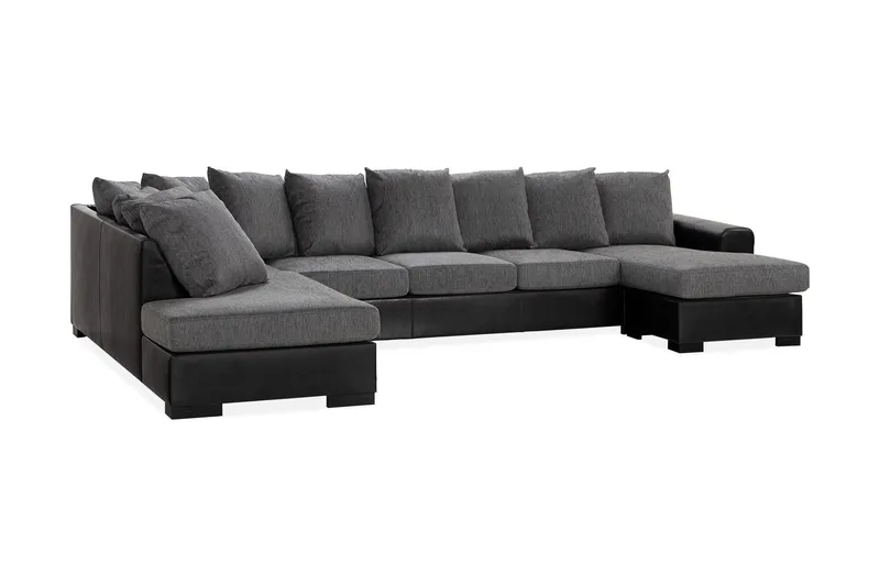 Ocean 5-seters Venstrevendt U-formet Large Sofa med Divan og Sjeselong i Kunstlær/Stoff - Grå / Svart - Møbler - Sofaer - Skinnsofaer
