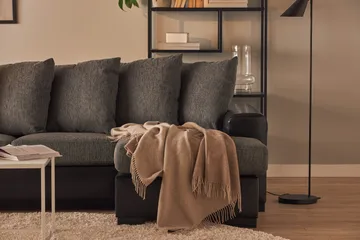 Ocean 5-seters Venstrevendt U-formet Large Sofa med Divan og Sjeselong i Kunstlær/Stoff - Grå / Svart - Møbler - Sofaer - Skinnsofaer