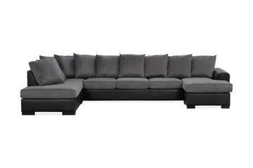 Ocean 5-seters Venstrevendt U-formet Large Sofa med Divan og Sjeselong i Kunstlær/Stoff - Grå / Svart - Møbler - Sofaer - Skinnsofaer