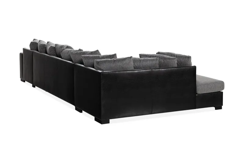 Ocean 5-seters Venstrevendt U-formet Large Sofa med Divan og Sjeselong i Kunstlær/Stoff - Grå / Svart - Møbler - Sofaer - Skinnsofaer