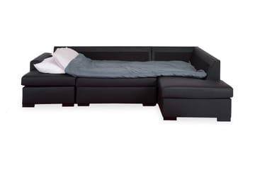 Porto 4-seters Høyrevendt U-formet Sofa med Divan og Sjeselong + Fotskammel i Kunstlær - Svart - Møbler - Sofaer - Skinnsofaer