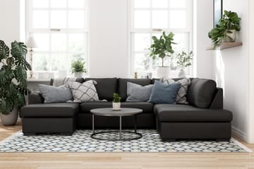Porto 4-seters Høyrevendt U-formet Sofa med Divan og Sjeselong i Kunstskinn - Svart - Møbler - Sofaer - Skinnsofaer