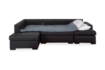 Porto 4-seters Venstrevendt U-formet Sofa med Divan og Sjeselong + Fotskammel i Kunstlær - Svart - Møbler - Sofaer - Skinnsofaer