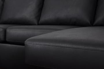 Porto 4-seters Venstrevendt U-formet Sofa med Divan og Sjeselong + Fotskammel i Kunstlær - Svart - Møbler - Sofaer - Skinnsofaer