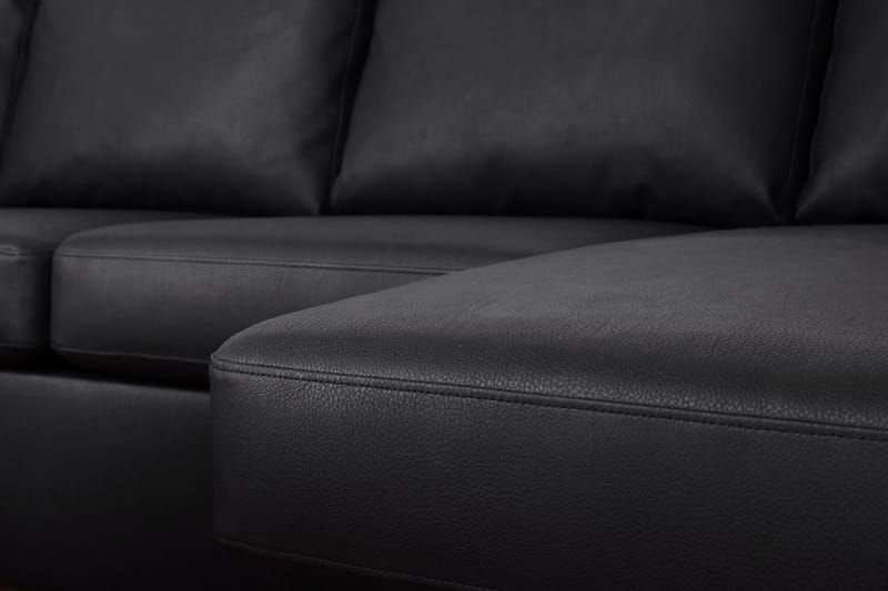 Porto 4-seters Venstrevendt U-formet Sofa med Divan og Sjeselong + Fotskammel i Kunstlær - Svart - Møbler - Sofaer - Skinnsofaer
