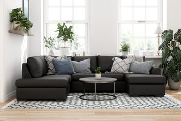 Porto 4-seters Venstrevendt U-formet Sofa med Divan og Sjeselong i Kunstskinn - Svart - Møbler - Sofaer - Skinnsofaer
