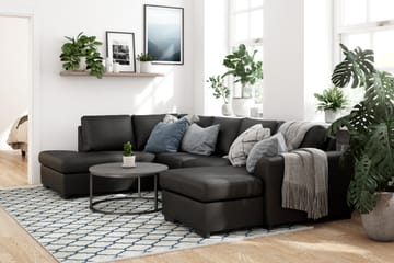 Porto 4-seters Venstrevendt U-formet Sofa med Divan og Sjeselong i Kunstskinn - Svart - Møbler - Sofaer - Skinnsofaer