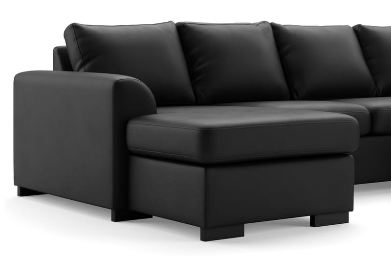 Porto 5-seters Høyrevendt U-formet Large Sofa med Divan og Sjeselong i Kunstskinn - Svart - Møbler - Sofaer - Skinnsofaer
