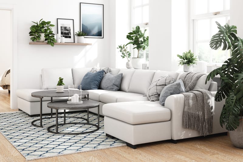 Porto 5-seters Venstrevendt U-formet Large Sofa med Divan og Sjeselong i Kunstskinn - Hvit - Møbler - Sofaer - Skinnsofaer