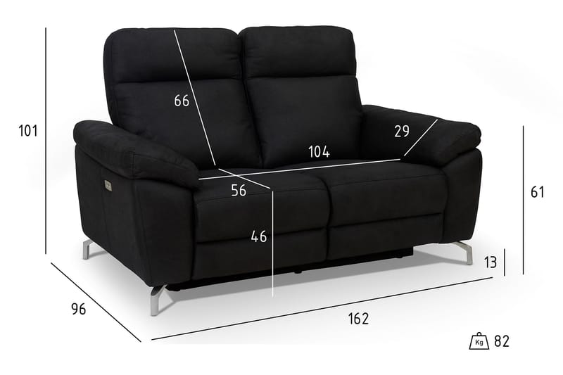 Reclinersofa Ciela 2-seter - Svart|Sølv - Reclinersofaer - 2 seters kinosofa & reclinersofa - Skinnsofaer