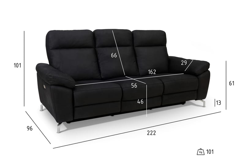 Reclinersofa Ciela 3-seter - Svart|Sølv - Reclinersofaer - Skinnsofaer - 3 seters kinosofa & reclinersofa