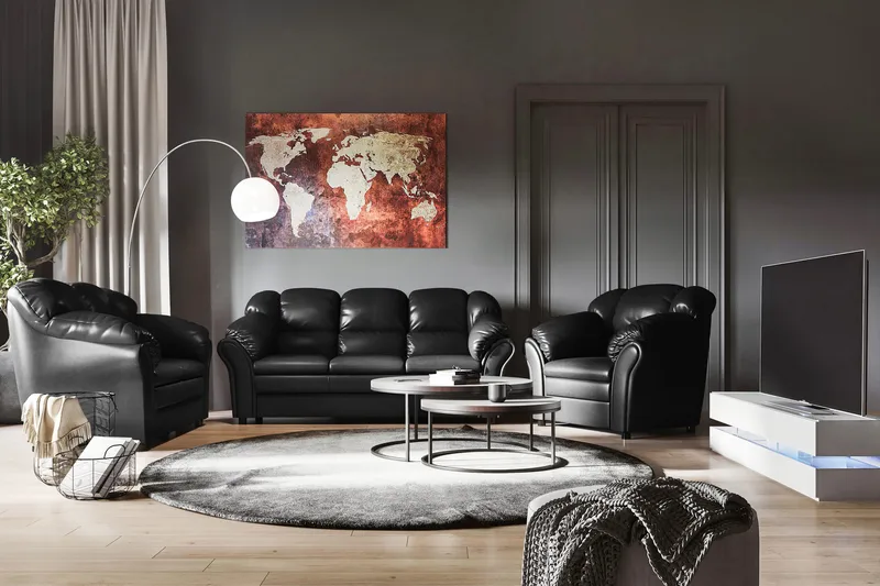 Salvador 3-seter Sofa Kunstlær - Svart/Kunstlær - Møbler - Sofaer - Skinnsofaer