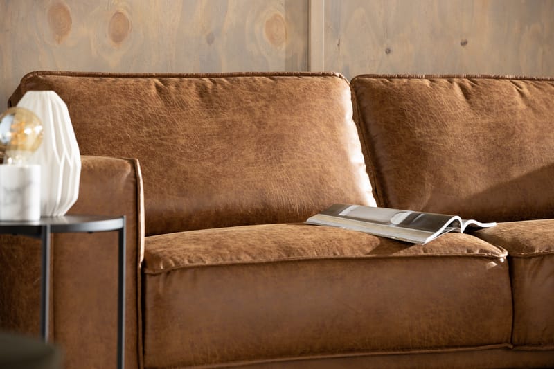 Sofa Minou 2,5-seter med Sjeselong Høyre Bonded Leather - Brun - 2 seters sofa med divan - Skinnsofaer - Sofaer med sjeselong
