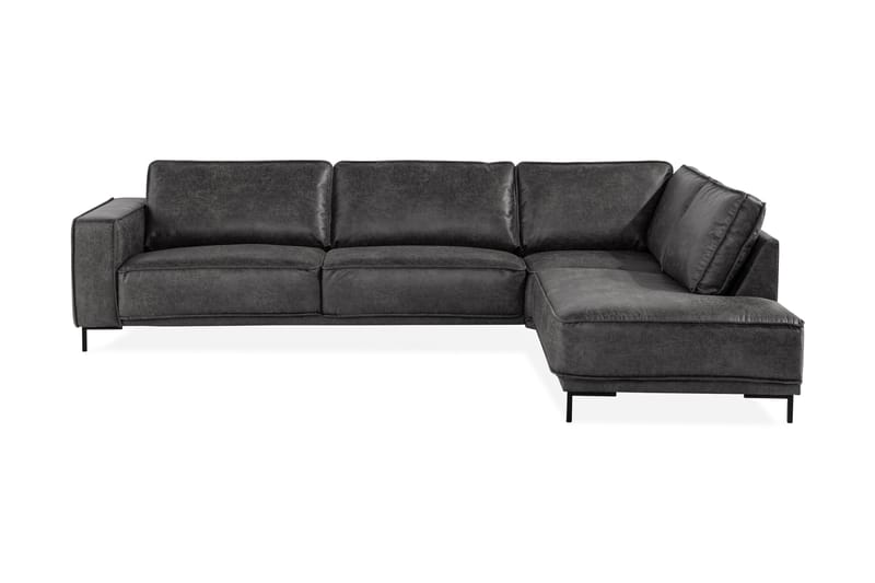 Sofa Minou 2,5-seter med Sjeselong Høyre Bonded Leather - Mørkgrå - 2 seters sofa med divan - Skinnsofaer - Sofaer med sjeselong
