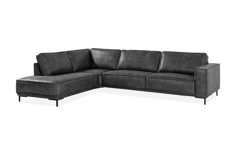 Sofa Minou 2,5-seter med Sjeselong Venstre Bonded Leather - Mørkgrå - 2 seters sofa med divan - Skinnsofaer - Sofaer med sjeselong