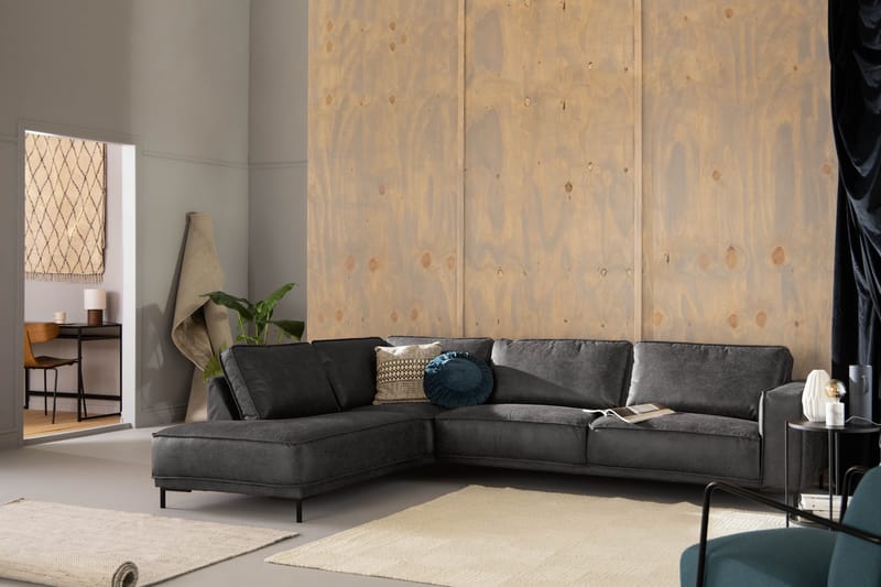 Sofa Minou 2,5-seter med Sjeselong Venstre Bonded Leather - Mørkgrå - 2 seters sofa med divan - Skinnsofaer - Sofaer med sjeselong