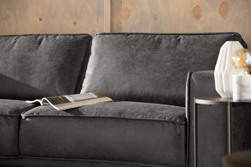 Sofa Minou 2,5-seter med Sjeselong Venstre Bonded Leather - Mørkgrå - 2 seters sofa med divan - Skinnsofaer - Sofaer med sjeselong