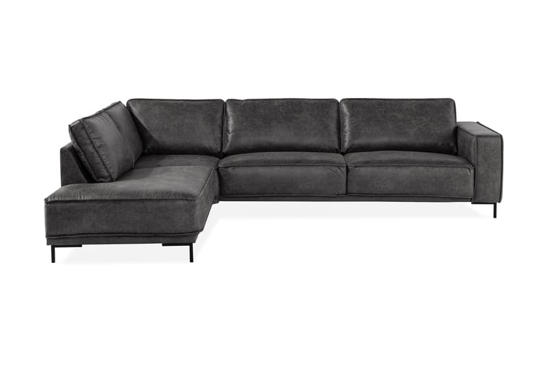 Sofa Minou 2,5-seter med Sjeselong Venstre Bonded Leather - Mørkgrå - 2 seters sofa med divan - Skinnsofaer - Sofaer med sjeselong