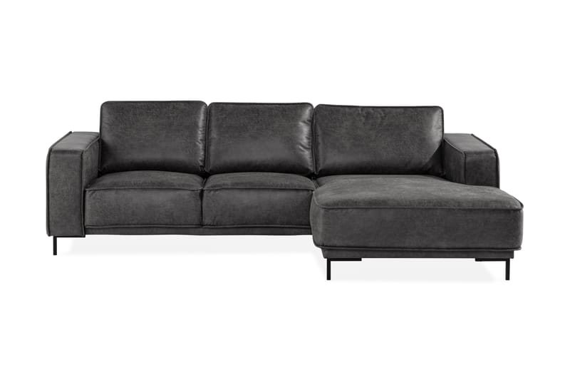 Sofa Minou 2-seter med Divan Høyre Bonded Leather - Mørkgrå - 2 seters sofa med divan - Skinnsofaer - Sofaer med sjeselong