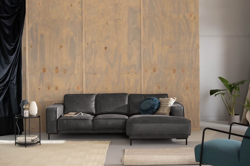 Sofa Minou 2-seter med Divan Høyre Bonded Leather - Mørkgrå - 2 seters sofa med divan - Skinnsofaer - Sofaer med sjeselong