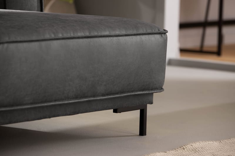 Sofa Minou 2-seter med Divan Høyre Bonded Leather - Mørkgrå - 2 seters sofa med divan - Skinnsofaer - Sofaer med sjeselong