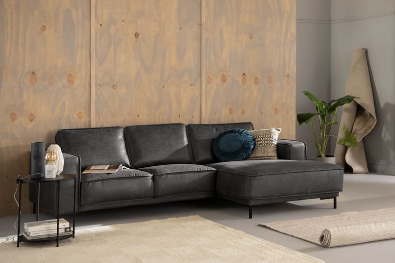 Sofa Minou 2-seter med Divan Høyre Bonded Leather - Mørkgrå - 2 seters sofa med divan - Skinnsofaer - Sofaer med sjeselong