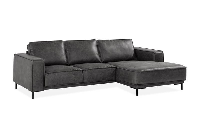 Sofa Minou 2-seter med Divan Høyre Bonded Leather - Mørkgrå - 2 seters sofa med divan - Skinnsofaer - Sofaer med sjeselong