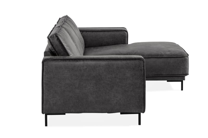 Sofa Minou 2-seter med Divan Høyre Bonded Leather - Mørkgrå - 2 seters sofa med divan - Skinnsofaer - Sofaer med sjeselong