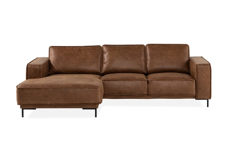 Sofa Minou 2-seter med Divan Venstre Bonded Leather - Brun - 2 seters sofa med divan - Skinnsofaer - Sofaer med sjeselong