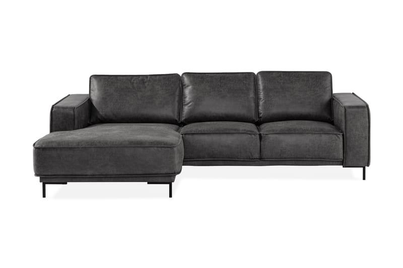 Sofa Minou 2-seter med Divan Venstre Bonded Leather - Mørkgrå - 2 seters sofa med divan - Skinnsofaer - Sofaer med sjeselong