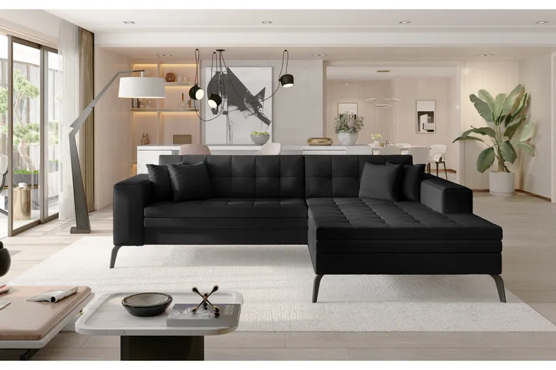 Solangis Divansovesofa Høyre, Lær/Svart