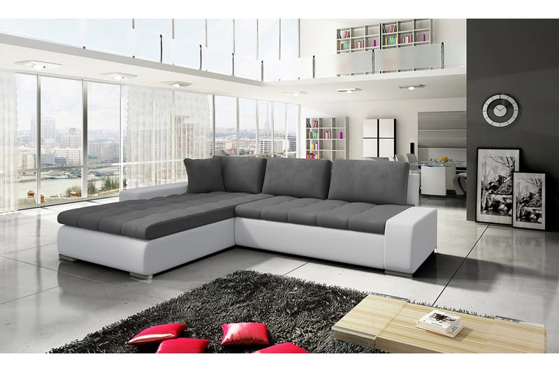 Sovesofa Ianto med Divan Vendbar - Hvit/Grå - Møbler - Sofaer - Skinnsofaer