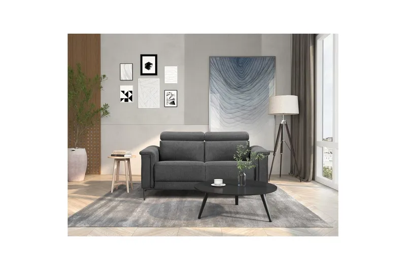 Sofa 2-seter Lund Antrasitt, Belfast-stoff, Elektrisk recliner - Antrasitt, Belfast-stoff, Elektrisk recliner - Møbler - Sofaer - Reclinersofaer