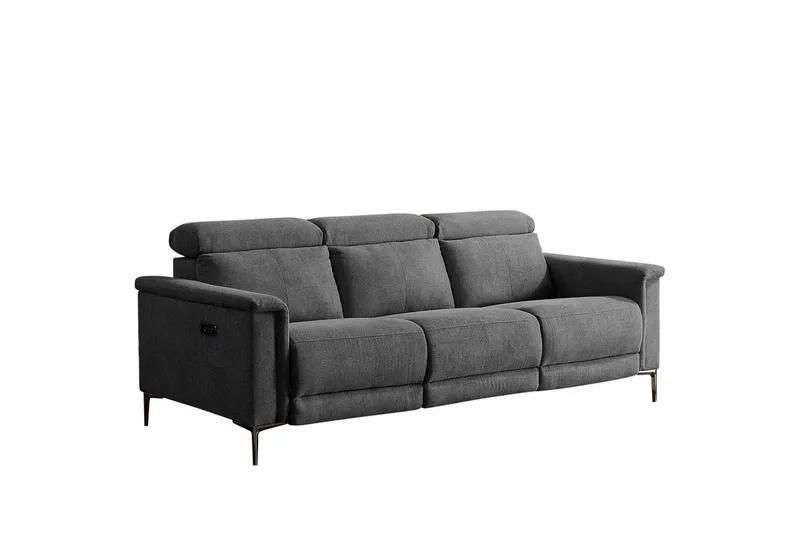 Sofa 3-seter Lund Antrasitt, Belfast-stoff, Elektrisk recliner - Antrasitt, Belfast-stoff, Elektrisk recliner - Møbler - Sofaer - Reclinersofaer