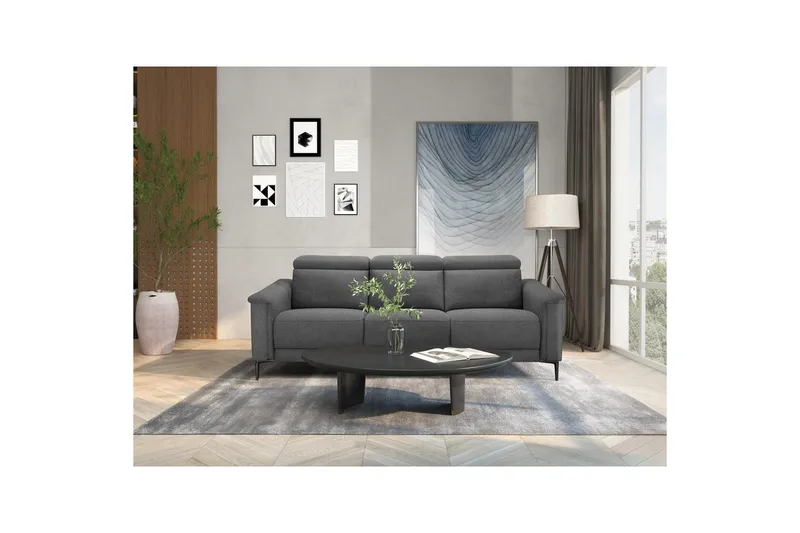 Sofa 3-seter Lund Antrasitt, Belfast-stoff, Manuell hvilestol - Antrasitt, Belfast-stoff, Manuell hvilestol - Møbler - Sofaer - Reclinersofaer