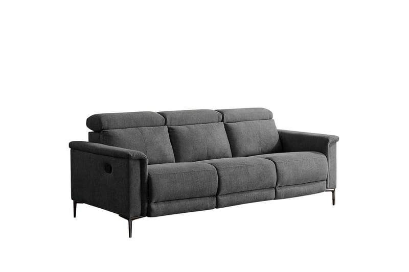 Sofa 3-seter Lund Antrasitt, Belfast-stoff, Manuell hvilestol, Antrasitt, Belfast-stoff, Manuell hvilestol