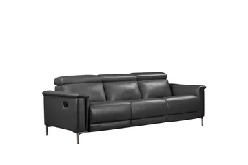 Sofa 3-seter Lund Grå, Lær/PU, Manuell hvilestol
