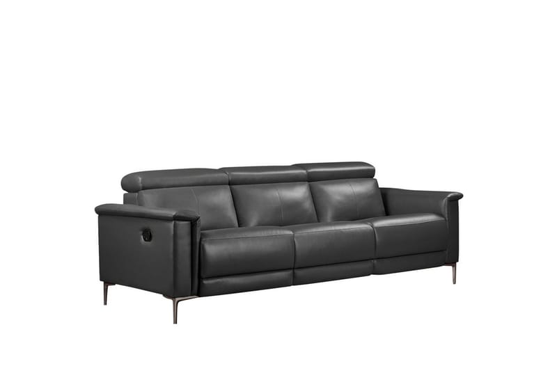 Sofa 3-seter Lund Grå, Lær/PU, Manuell hvilestol - Grå, Lær/PU, Manuell hvilestol - Møbler - Sofaer - Reclinersofaer