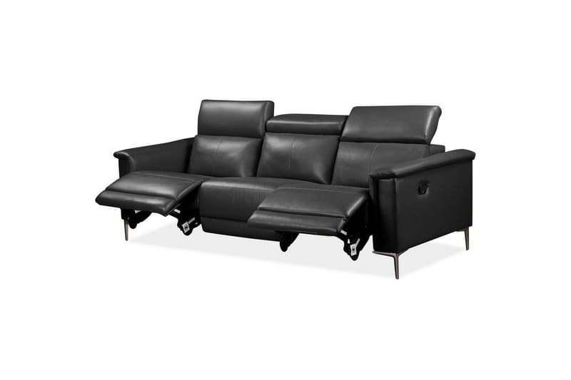 Sofa 3-seter Lund Grå, Lær/PU, Manuell hvilestol - Grå, Lær/PU, Manuell hvilestol - Møbler - Sofaer - Reclinersofaer