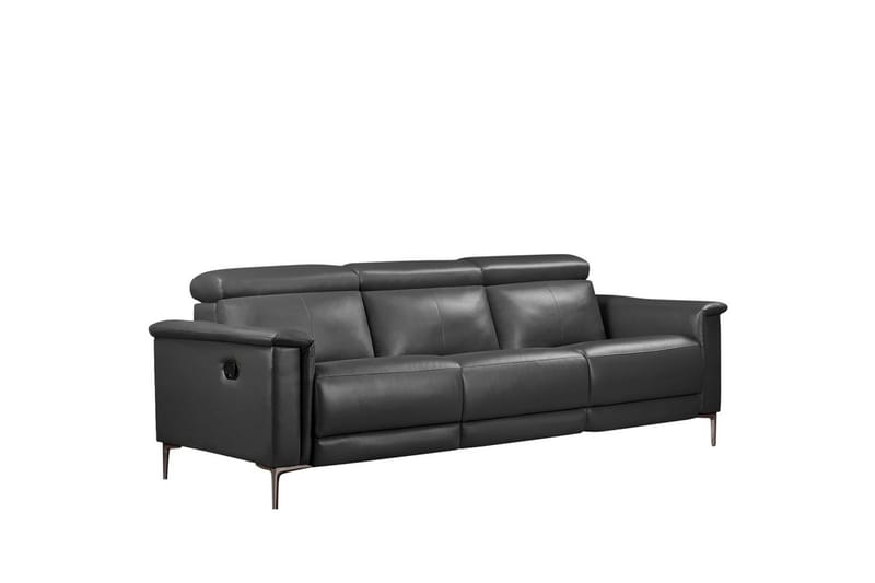 Sofa 3-seter Lund Grå, Lær/PU, Manuell hvilestol - Grå, Lær/PU, Manuell hvilestol - Møbler - Sofaer - Reclinersofaer