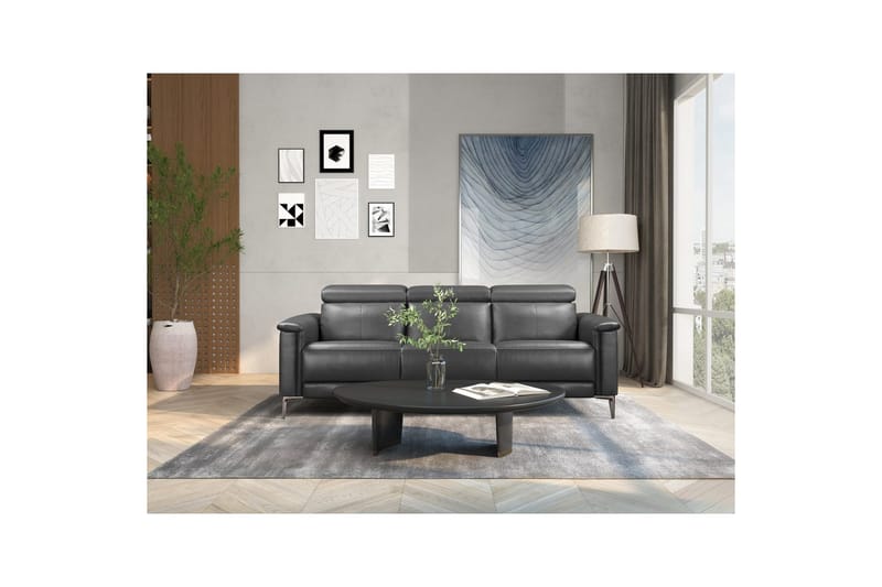 Sofa 3-seter Lund Grå, Lær/PU, Manuell hvilestol - Grå, Lær/PU, Manuell hvilestol - Møbler - Sofaer - Reclinersofaer