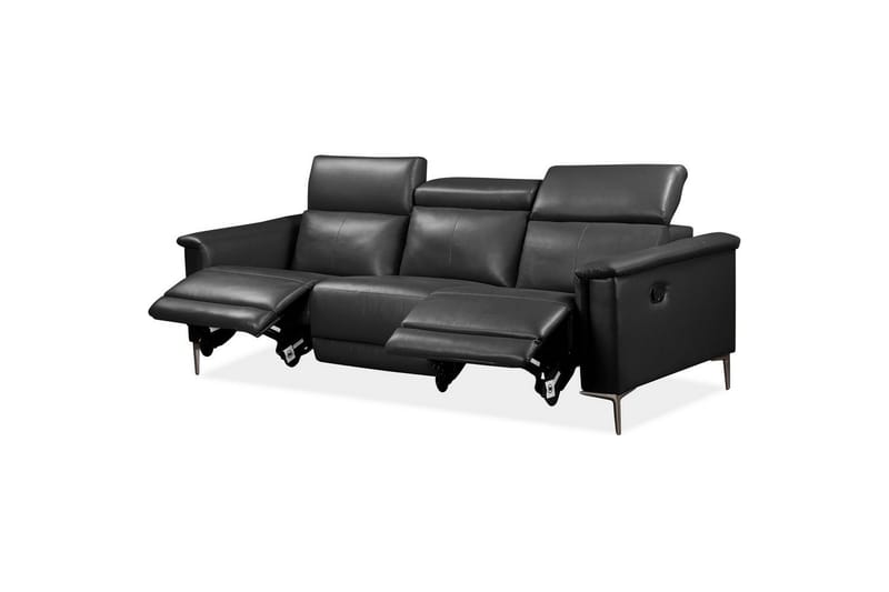 Sofa 3-seter Lund Grå, Lær/PU, Manuell hvilestol - Grå, Lær/PU, Manuell hvilestol - Møbler - Sofaer - Reclinersofaer