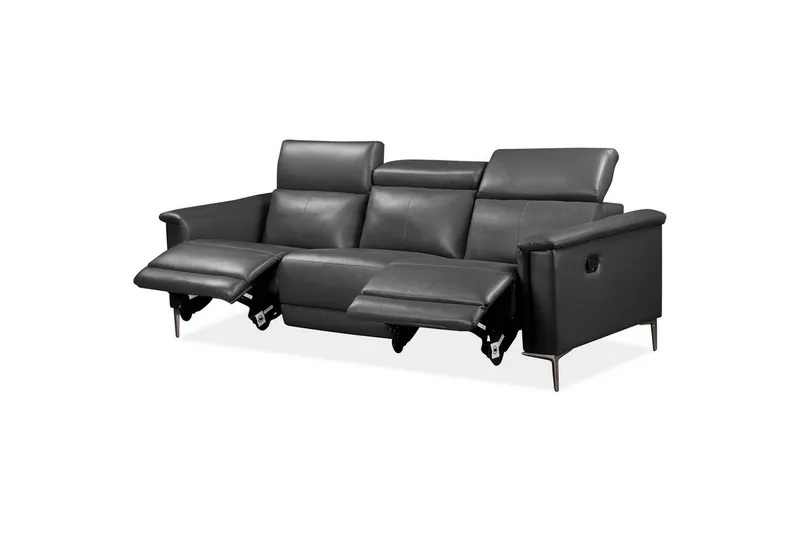 Sofa 3-seter Lund Grå, PU, Manuell hvilestol - Grå, PU, Manuell hvilestol - Møbler - Sofaer - Reclinersofaer