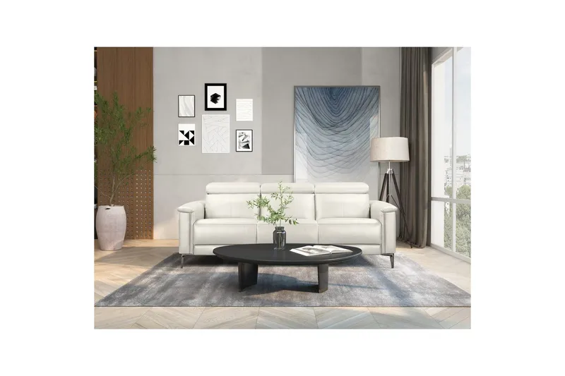 Sofa 3-seter Lund Krem, Lær/PU, Elektrisk recliner - Krem, Lær/PU, Elektrisk recliner - Møbler - Sofaer - Reclinersofaer