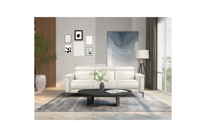 Sofa 3-seter Lund Krem, Lær/PU, Elektrisk recliner - Krem, Lær/PU, Elektrisk recliner - Møbler - Sofaer - Reclinersofaer